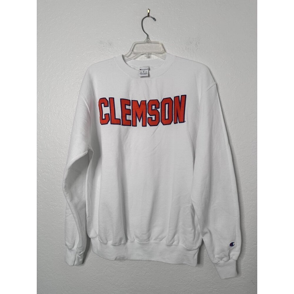 Clemson‎ Tigers Champion Men's White Arch Tackle Crew Sweatshirt Size M Logo